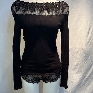 Free People Black Lace Long Sleeve Top